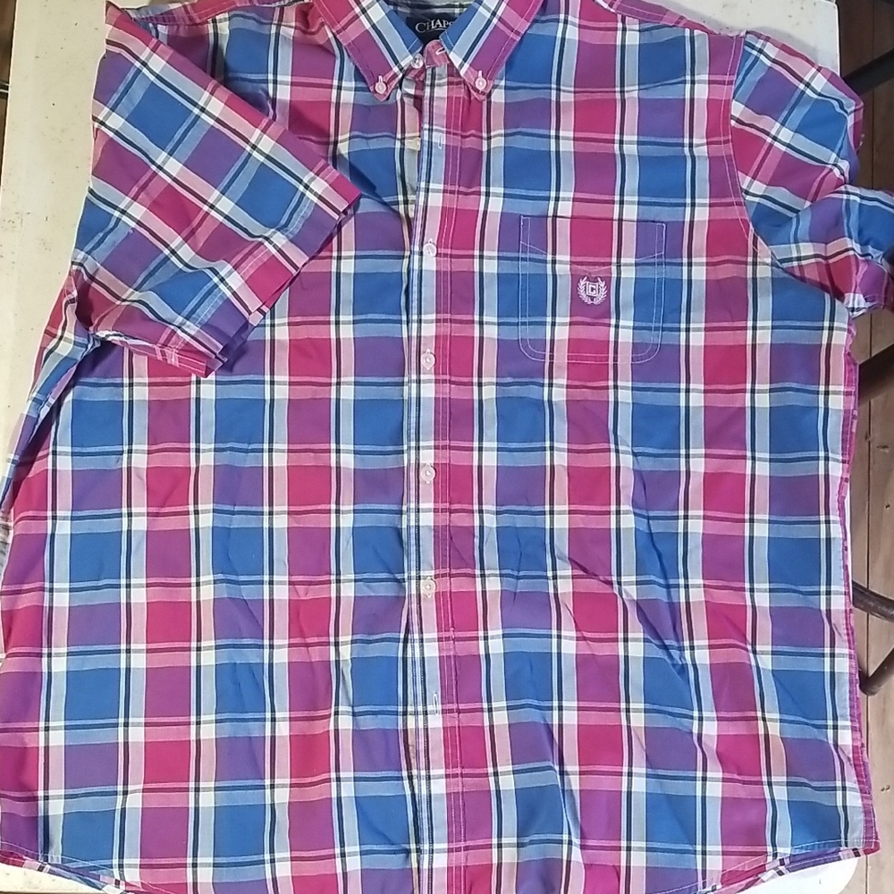 Claiborne Men's Casual Plaid Shirt - Blue and Pink